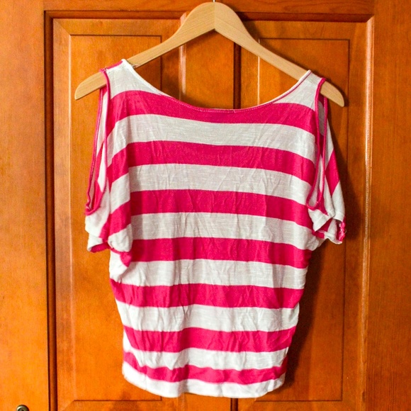 Pink & White Exposed Shoulder Tee | 2 for $10 Bundle Item - Picture 2 of 4